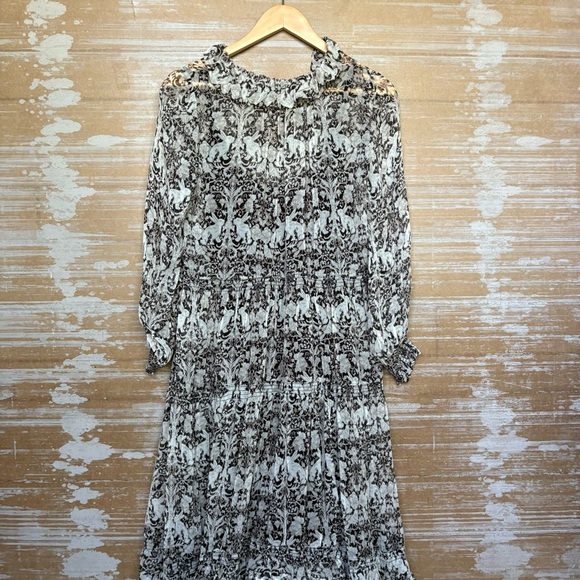 Anthropologie Marias Printed Chiffon Maxi Dress Neutral Boho Preppy Womens XS - Picture 5 of 8